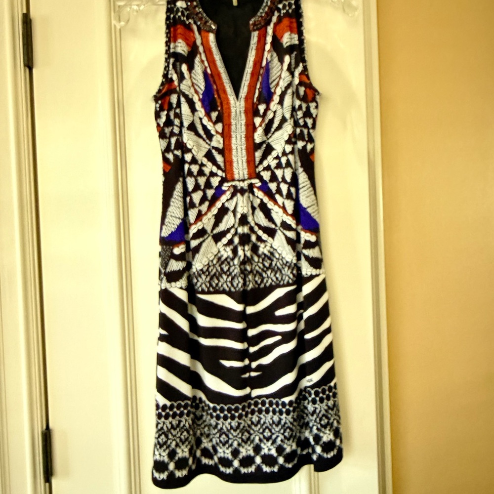 Hale Bob Vibrant Black and Blue Midi Dress